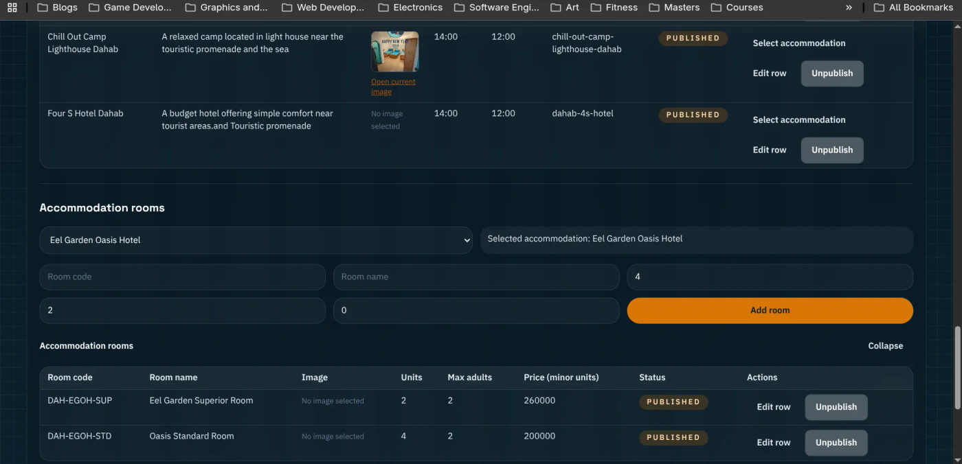 Admin CMS management screen.