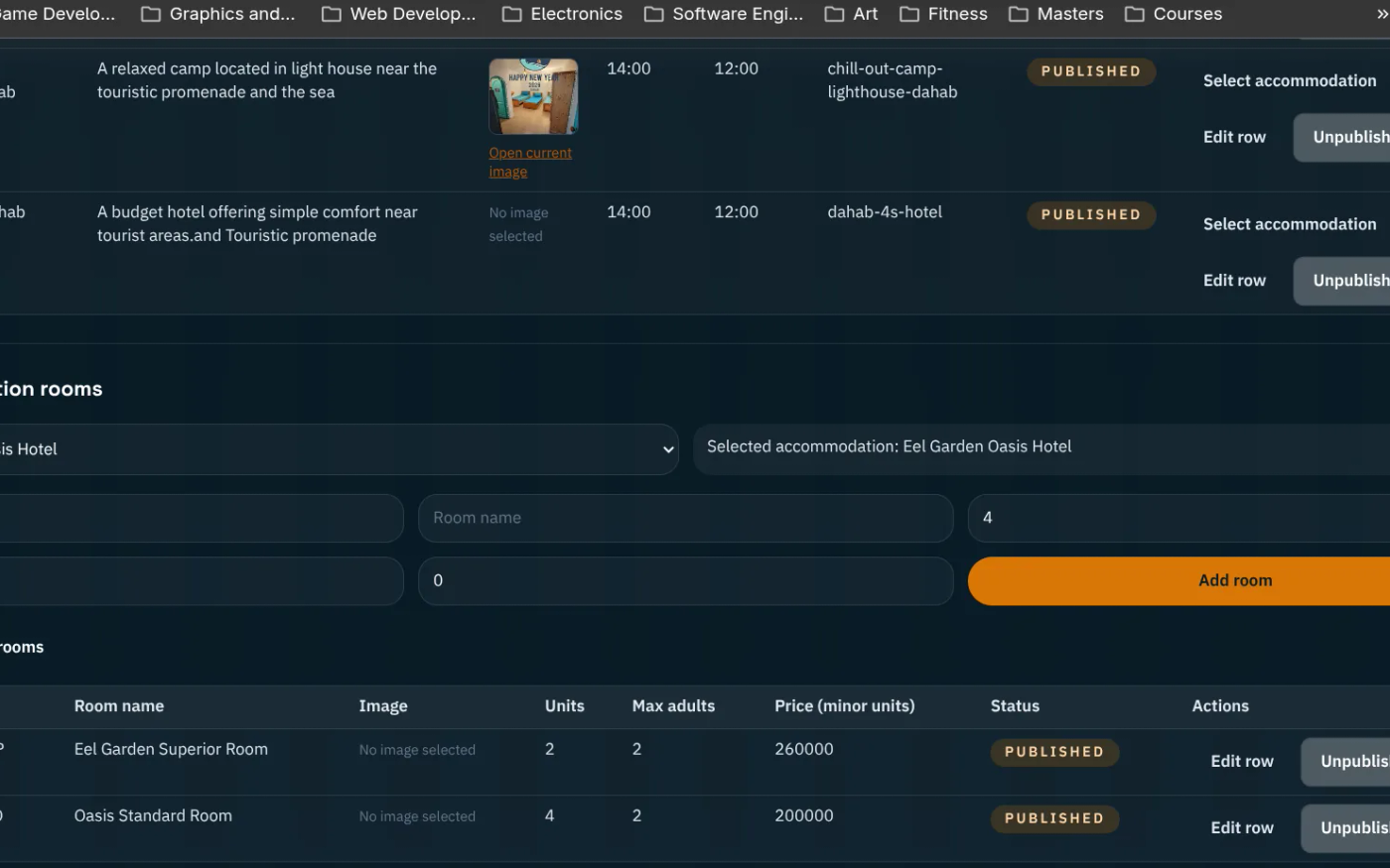 Admin CMS management screen.