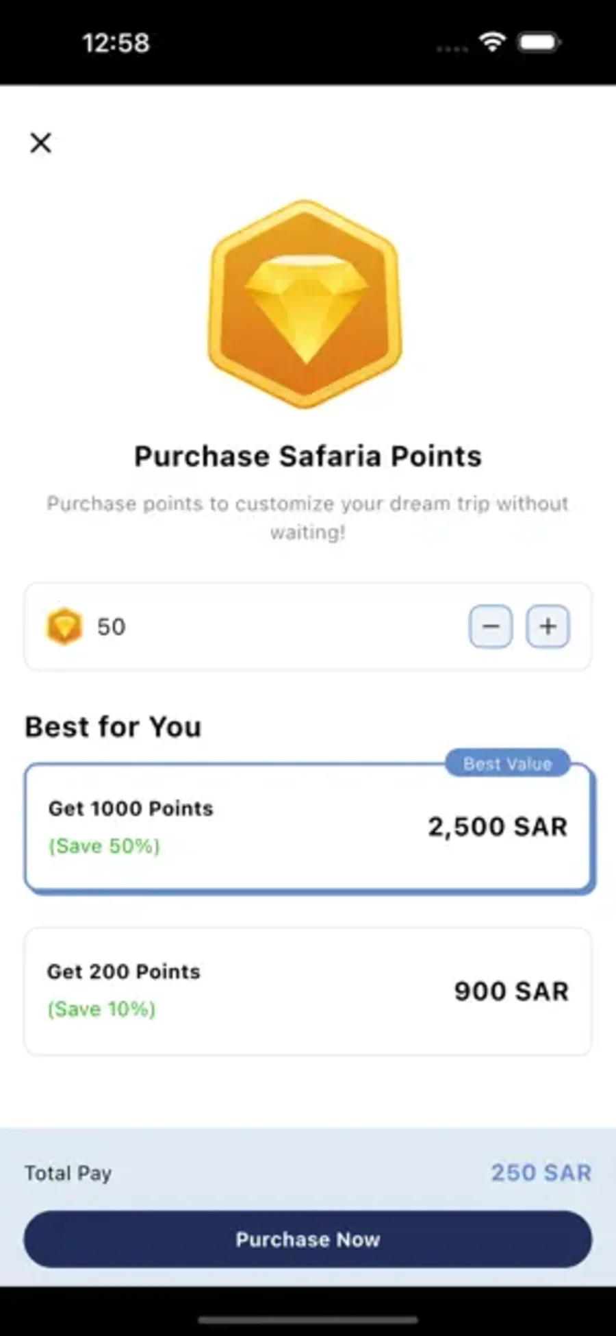 Purchase Safaria points.