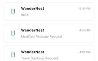 In-app chat between a traveler and a travel agency.