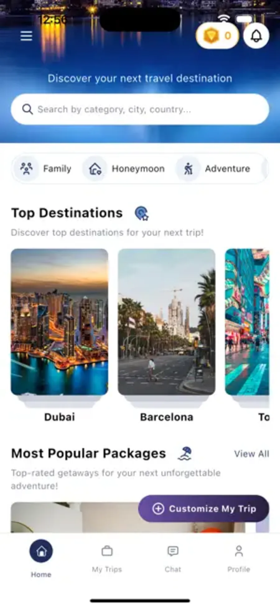 Home / discover screen.