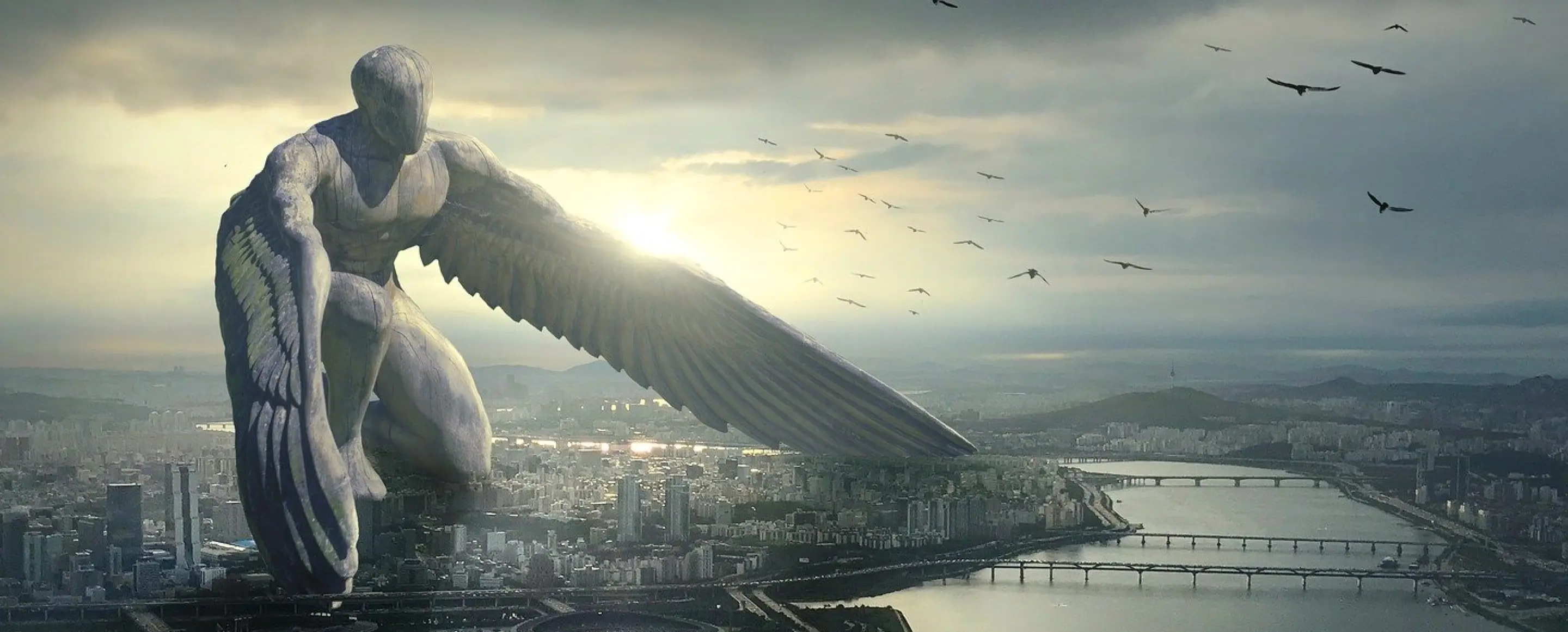 Nour Gaser about page hero artwork with a lone figure and a cosmic landscape